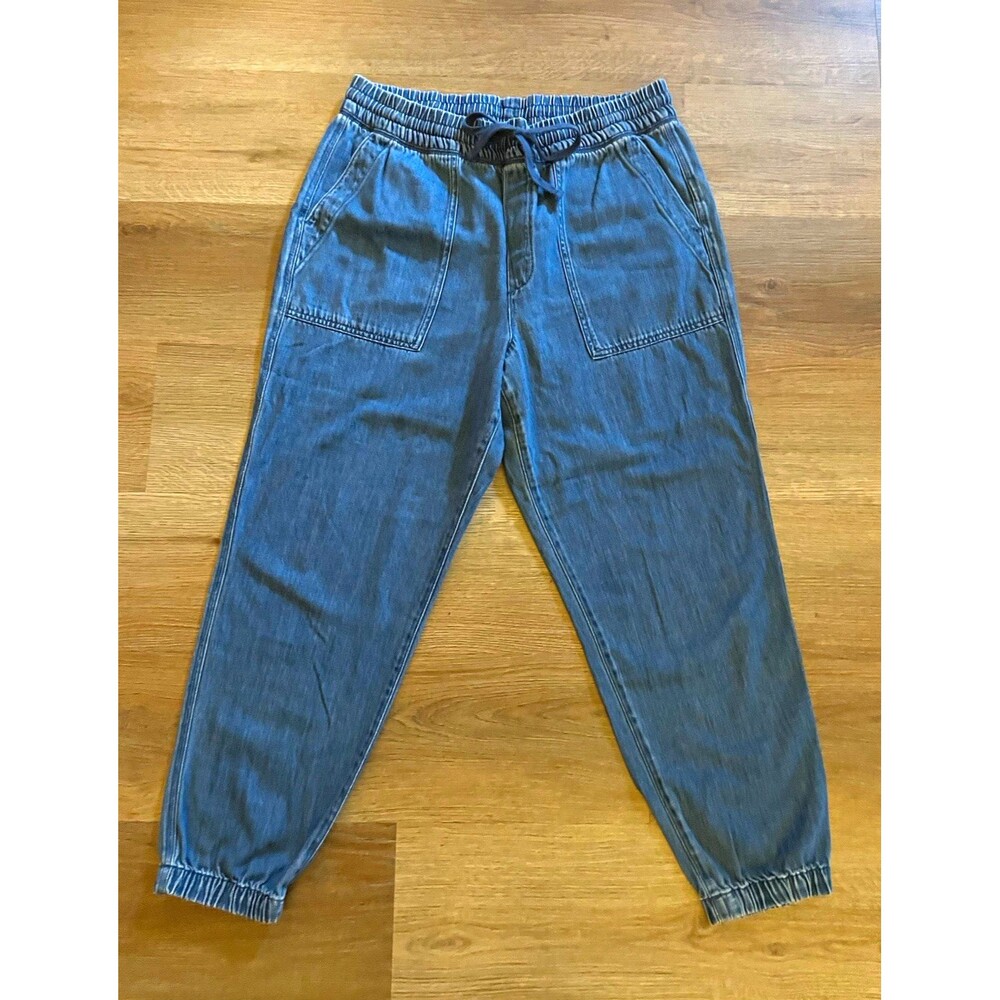 GAP Women’s Blue Denim Jogger Pants Elastic Waist Pockets Tapered Cuffed